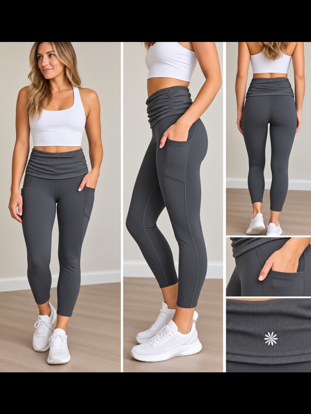 Athleta Ruched Waist Pocket Leggings - Charcoal Gray